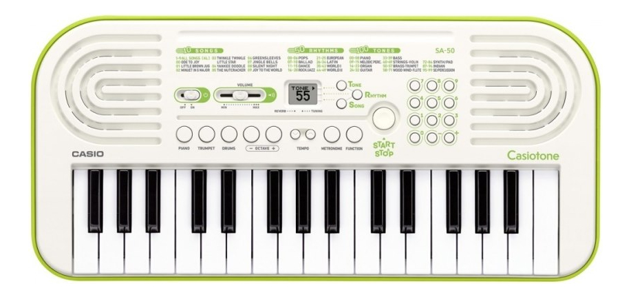 TECLADO CASIO SA-50 DE 32 TECLAS VERDE / 32 SONIDOS / 100 TONOS / 10 MELODIAS / 50 RITMOS
